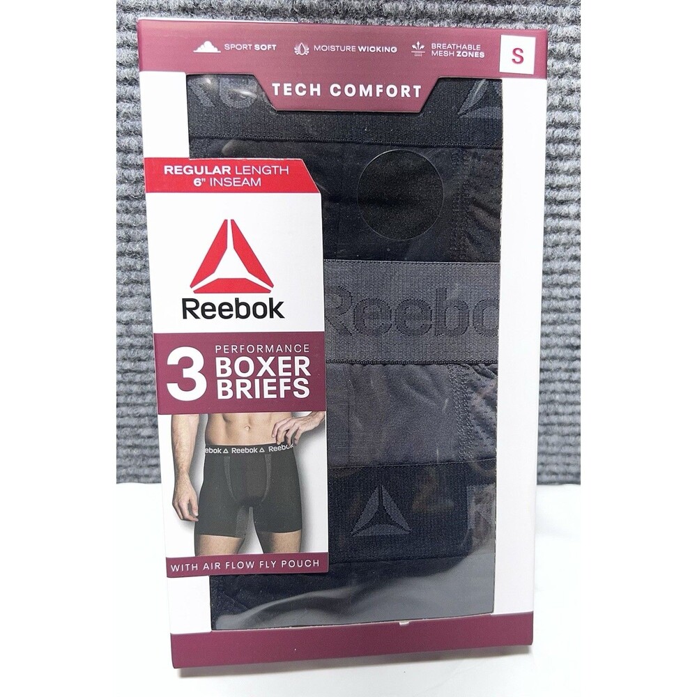 Reebok Men's Performance Boxer Briefs 3-Pack – Tech Comfort – Size Small – New
